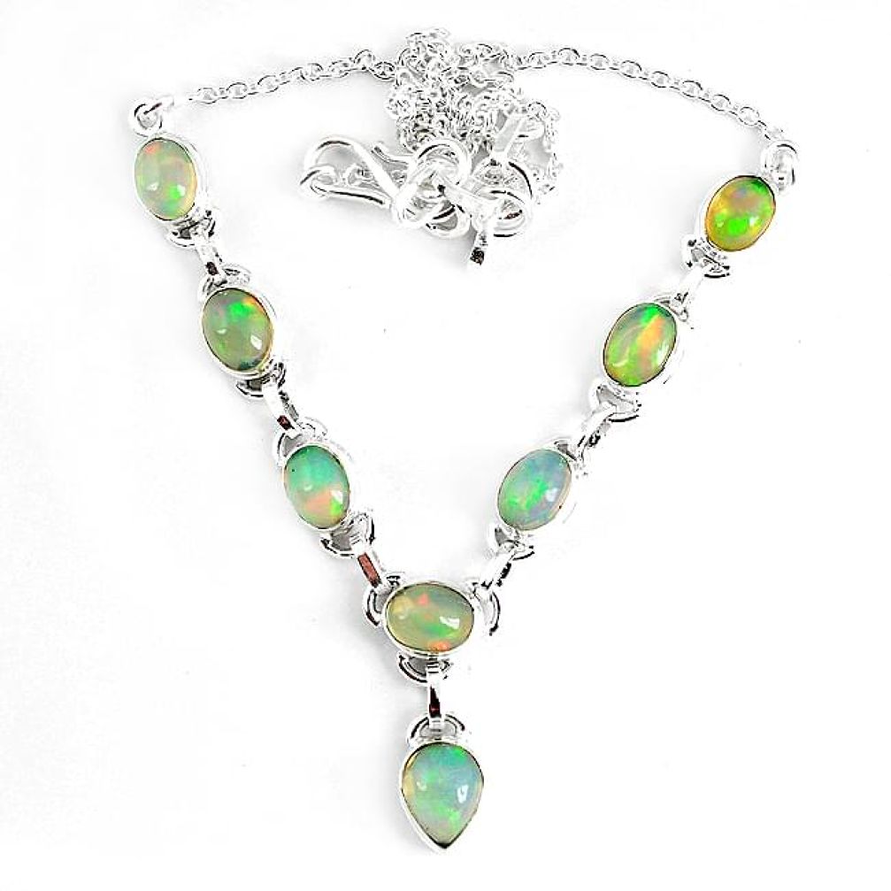 925 sterling silver natural multi color ethiopian opal necklace jewelry k61894