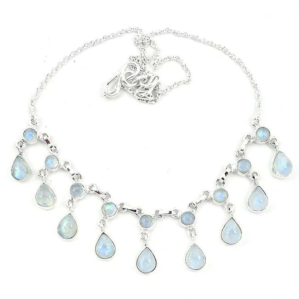 Natural rainbow moonstone 925 sterling silver necklace jewelry k62311