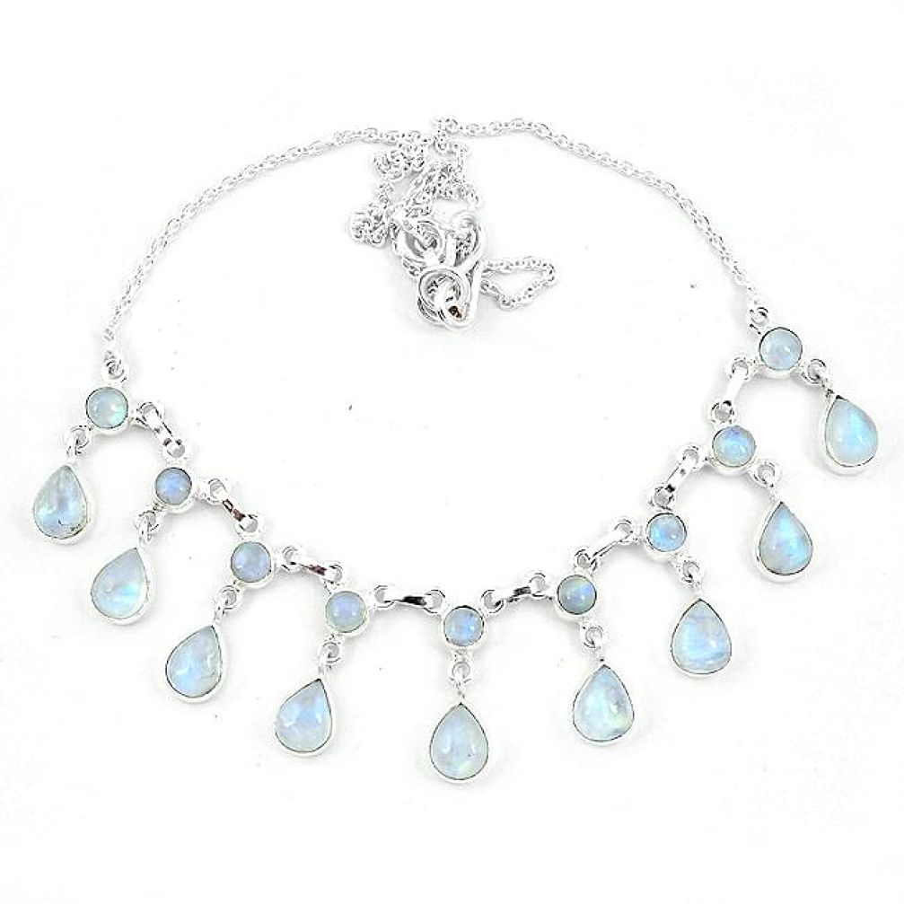 Natural rainbow moonstone 925 sterling silver necklace jewelry k62312