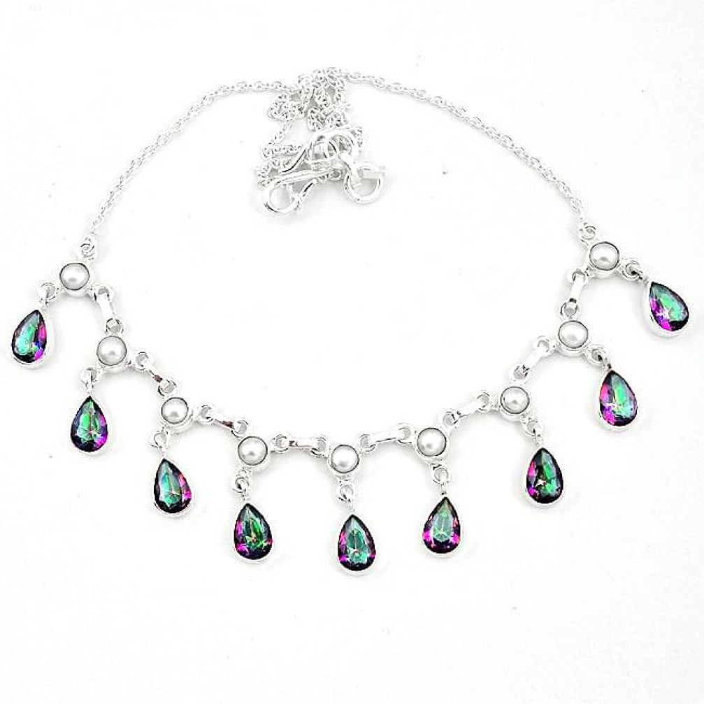 Multi color rainbow topaz pearl 925 sterling silver necklace k62315