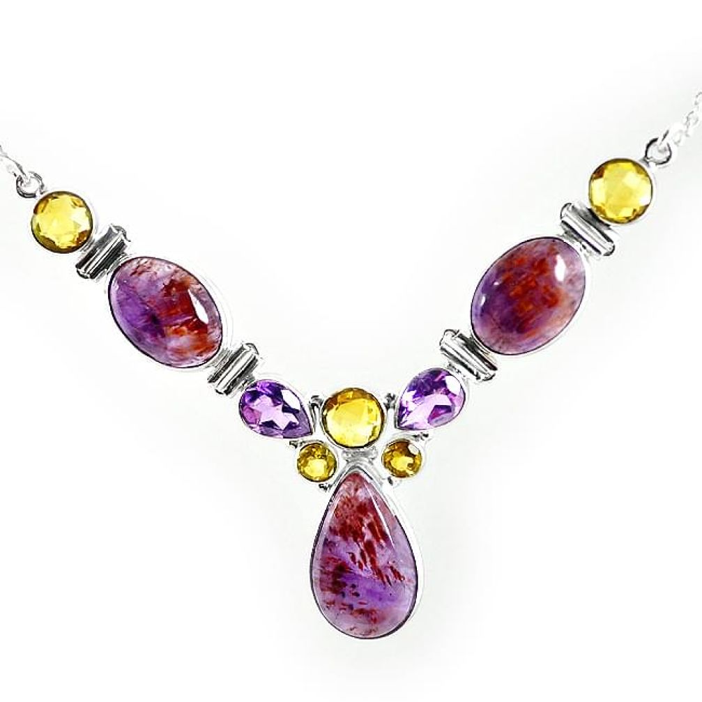 Natural purple cacoxenite super seven (melody stone) 925 silver necklace k76143