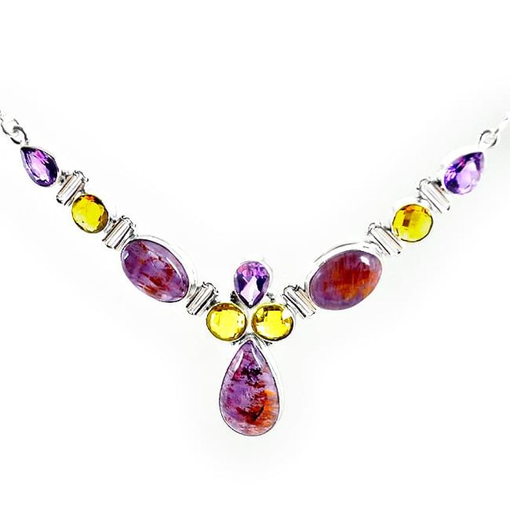 925 silver natural purple cacoxenite super seven (melody stone) necklace k76144