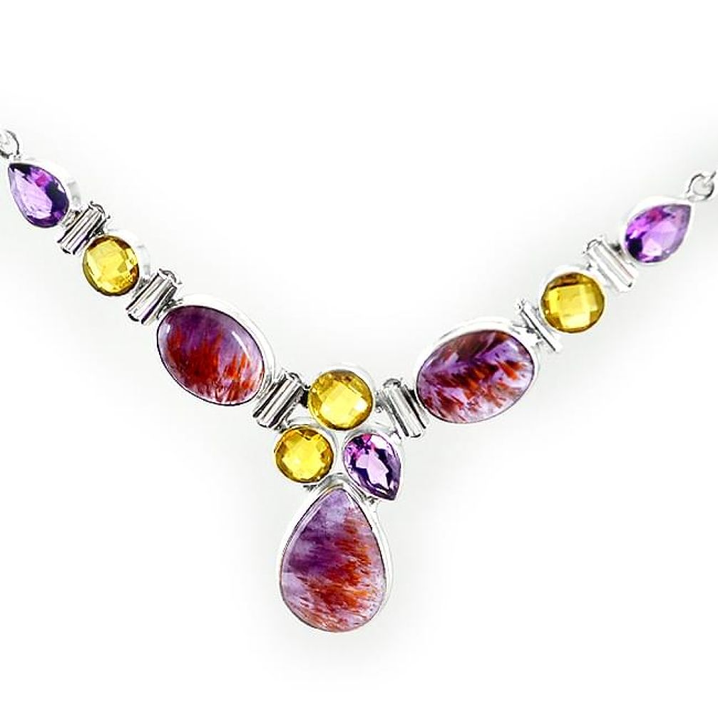 Natural purple cacoxenite super seven (melody stone) 925 silver necklace k76146