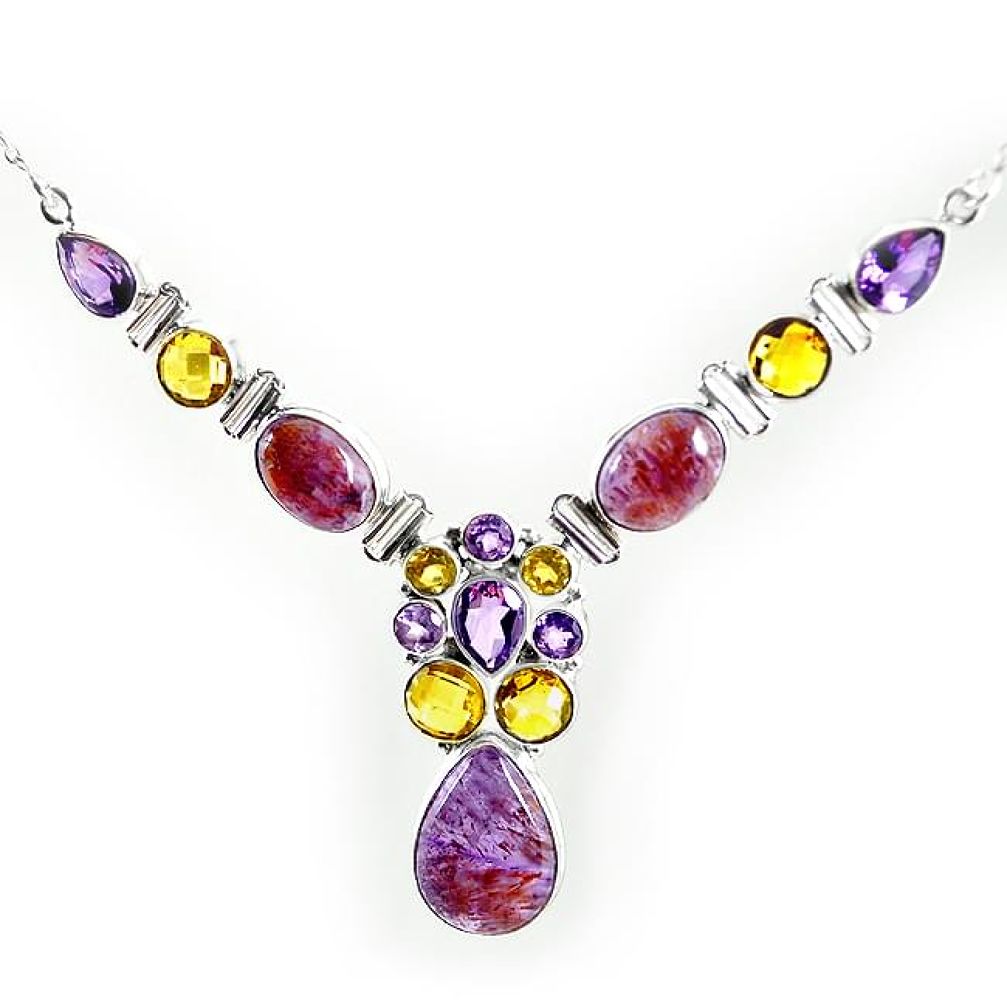 Natural purple cacoxenite super seven (melody stone) 925 silver necklace k76147