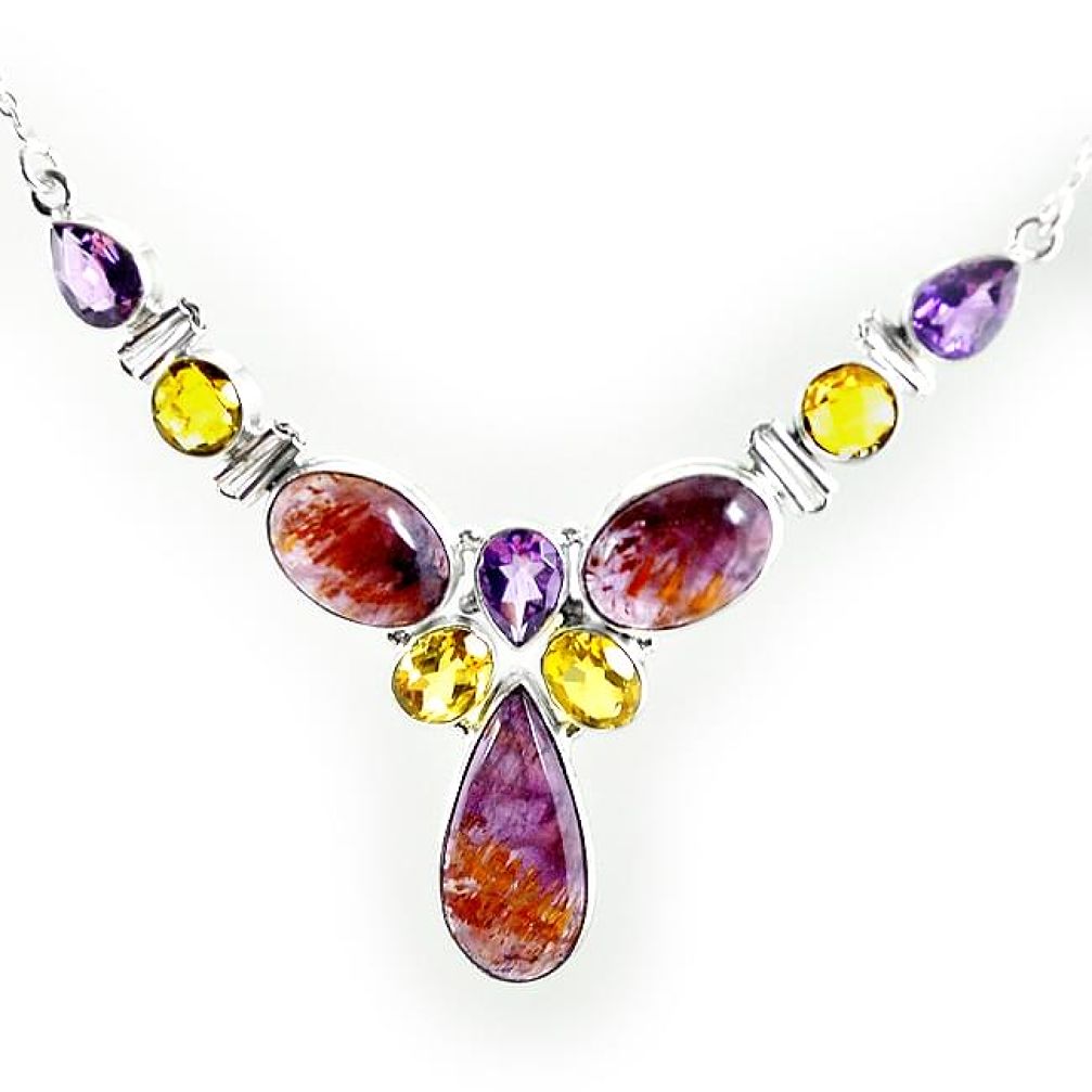 Natural purple cacoxenite super seven (melody stone) 925 silver necklace k76151