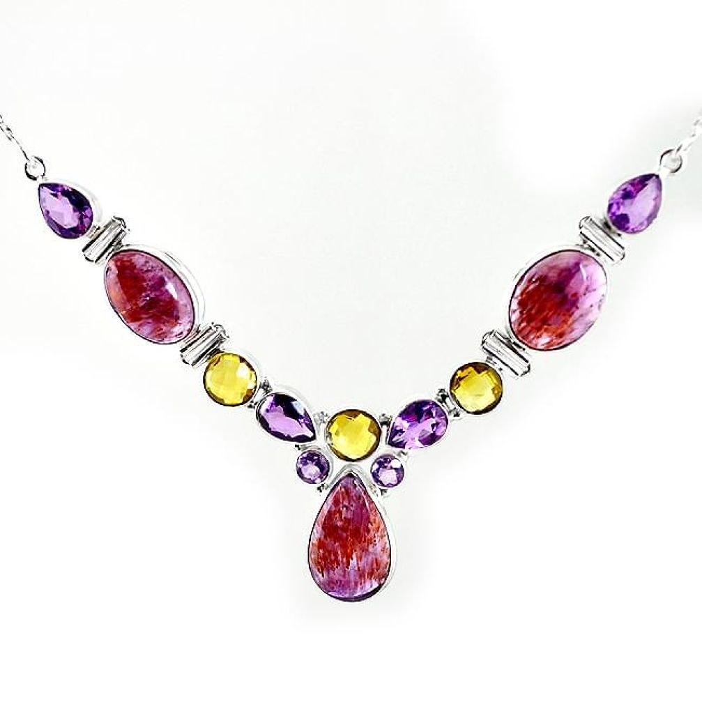 Natural purple cacoxenite super seven (melody stone) 925 silver necklace k76153
