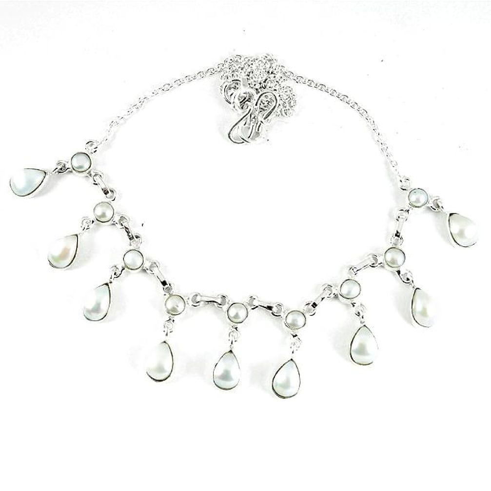 Natural white pearl 925 sterling silver necklace jewelry k76221