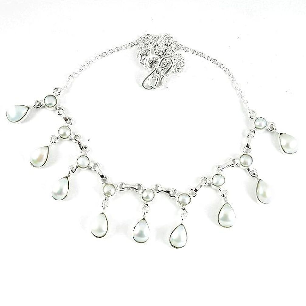 Natural white pearl 925 sterling silver necklace jewelry k76222