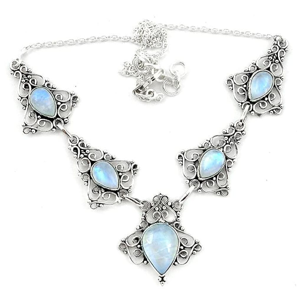 Natural rainbow moonstone 925 sterling silver necklace jewelry k80256