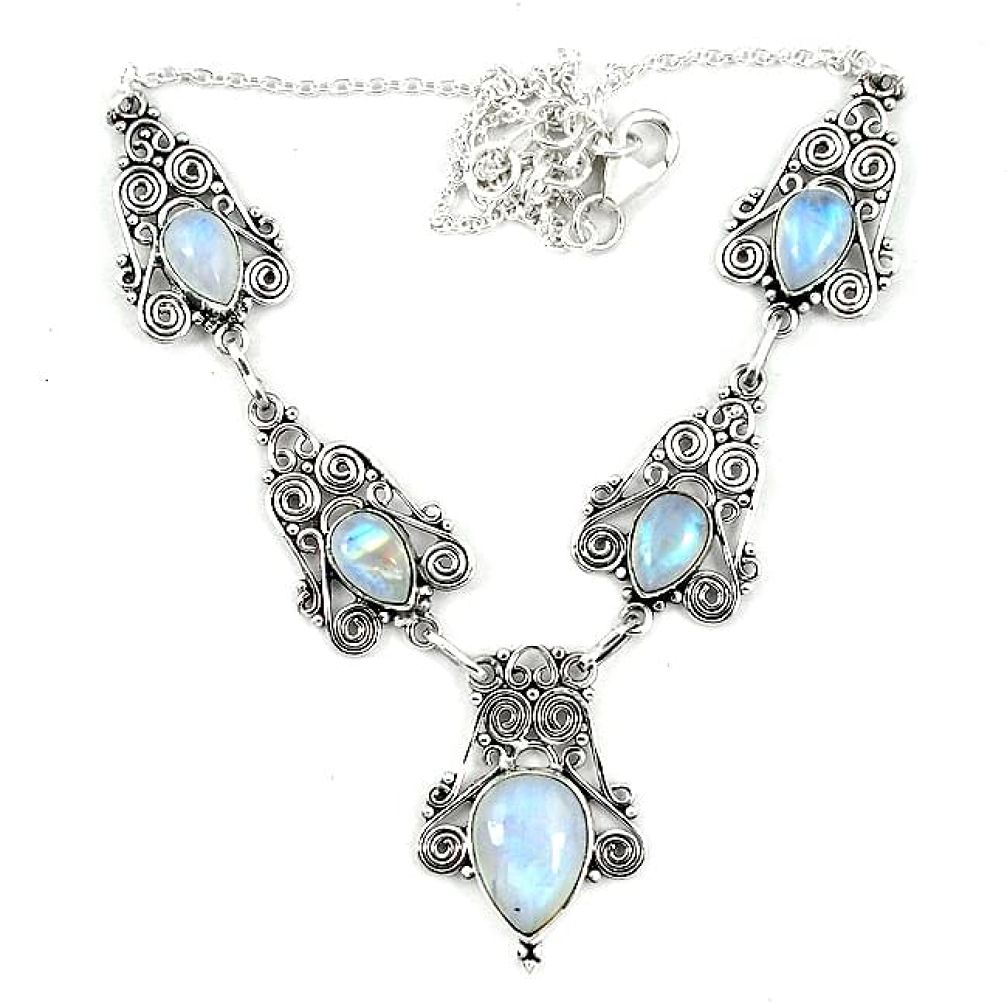 Natural rainbow moonstone 925 sterling silver necklace jewelry k80257