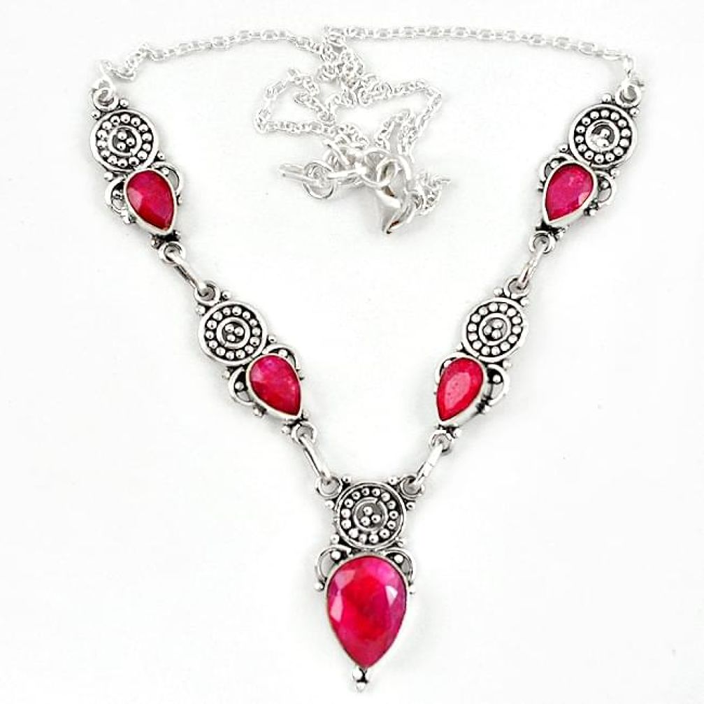 Natural red ruby 925 sterling silver necklace jewelry k80258