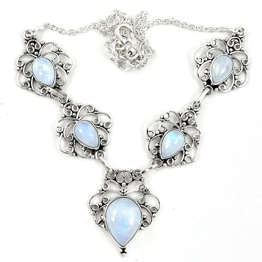 925 sterling silver natural rainbow moonstone pear necklace jewelry k80259