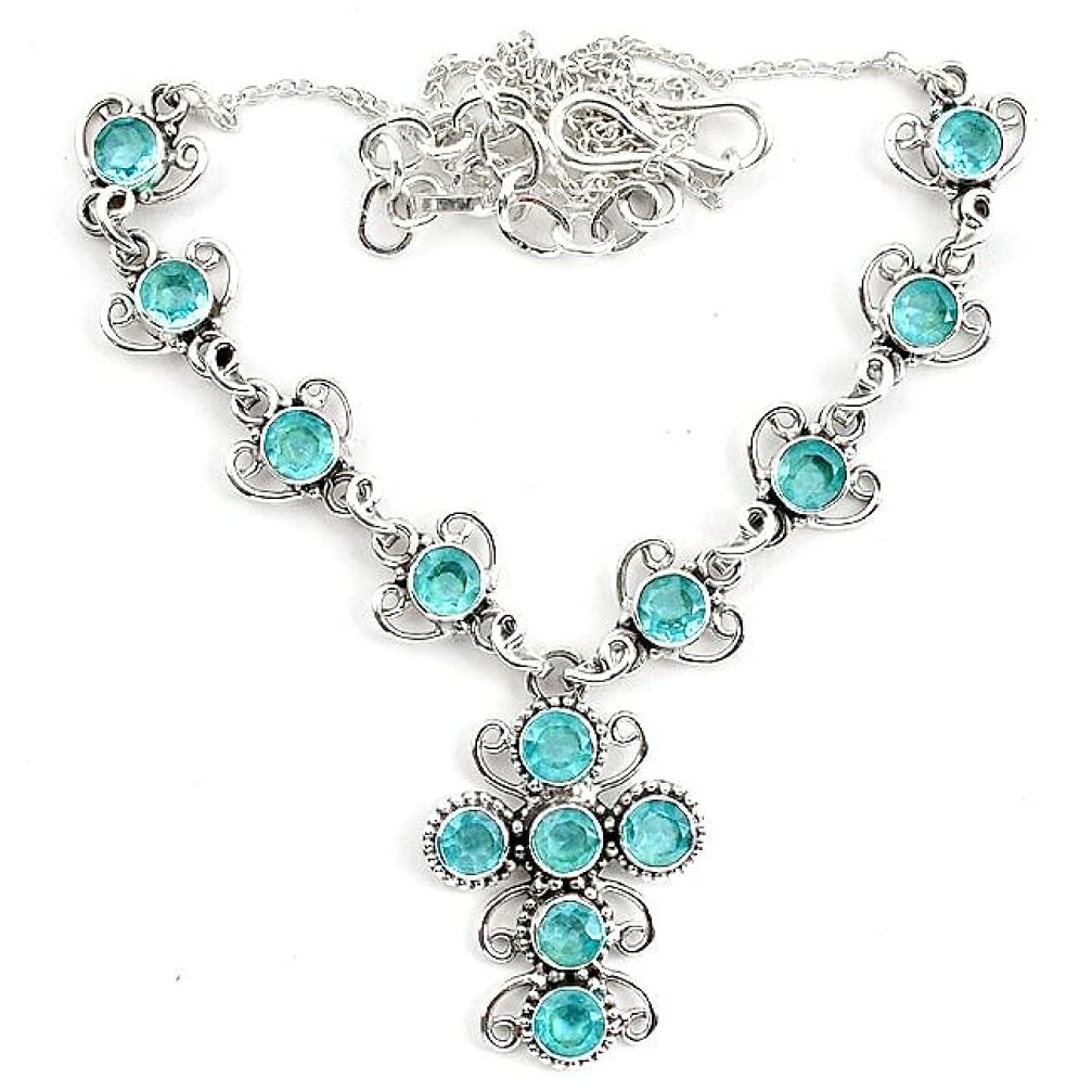 9.97cts blue topaz quartz 925 sterling silver necklace jewelry k83301