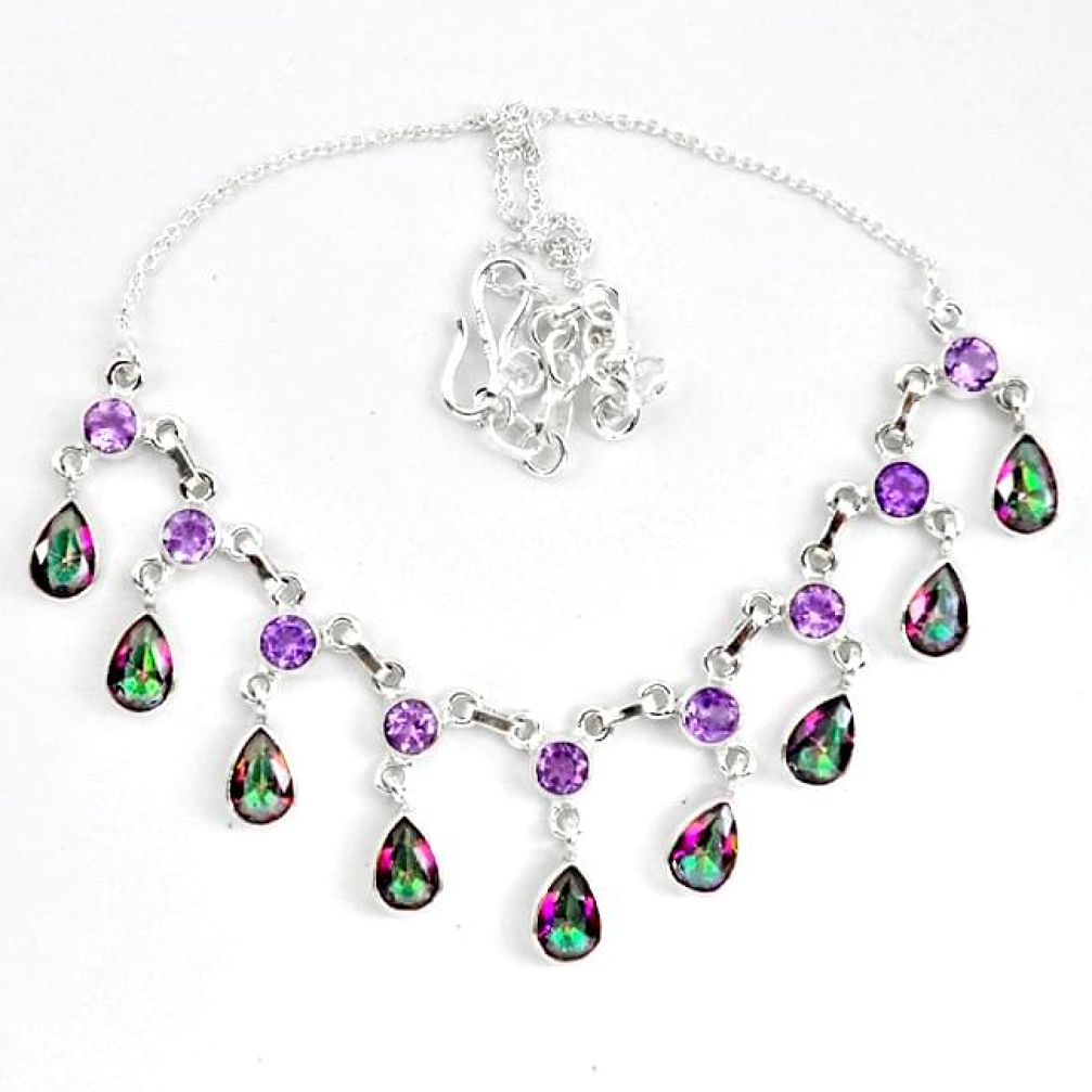 Multi color rainbow topaz amethyst 925 sterling silver necklace k83327