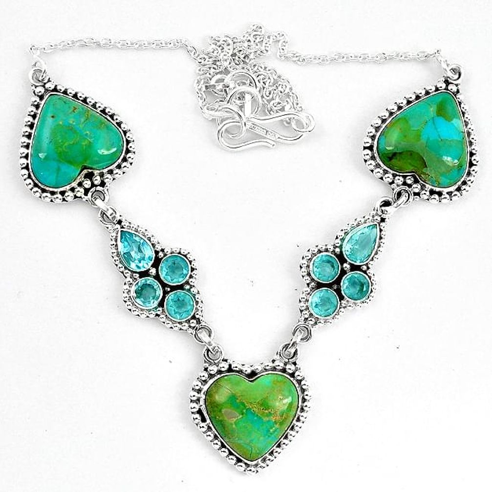 Green arizona mohave turquoise topaz 925 sterling silver necklace k83334