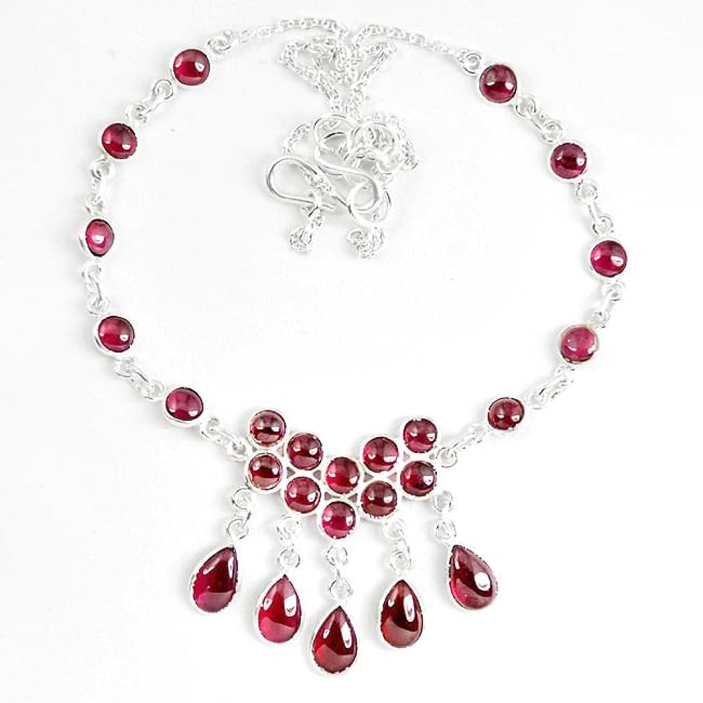 Natural red garnet pear 925 sterling silver necklace jewelry k87805