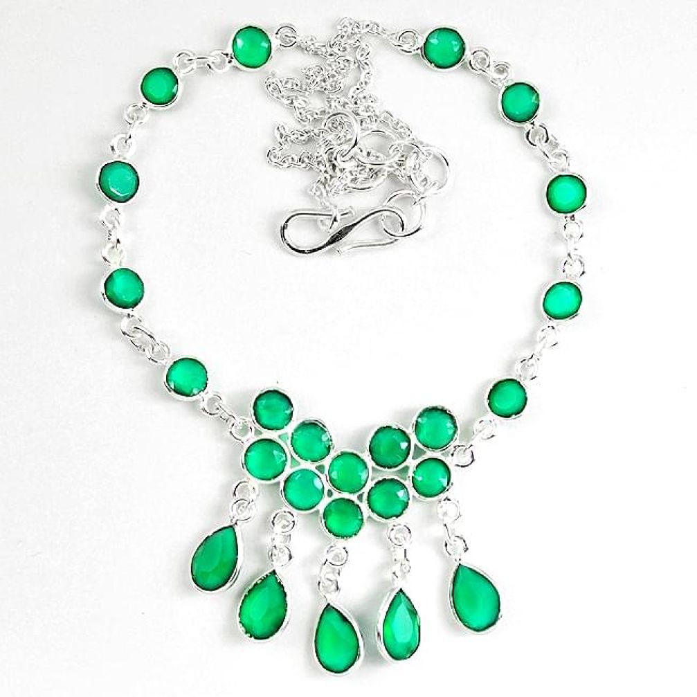 Natural green emerald quartz 925 sterling silver necklace jewelry k87817