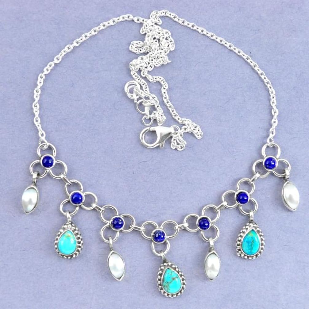 925 silver blue arizona mohave turquoise lapis lazuli necklace jewelry k90604