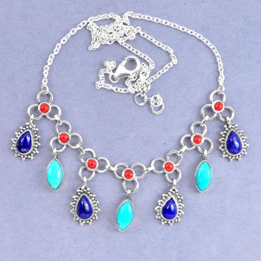 Natural blue lapis lazuli arizona mohave turquoise 925 silver necklace k90607