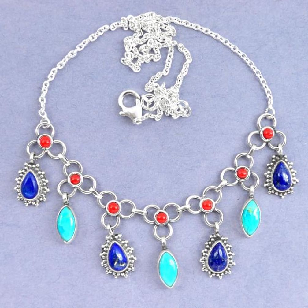 Natural blue lapis lazuli arizona mohave turquoise 925 silver necklace k90608