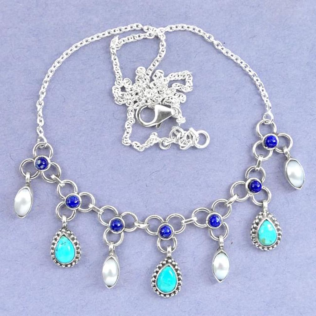 Blue arizona mohave turquoise lapis lazuli 925 silver necklace jewelry k90612