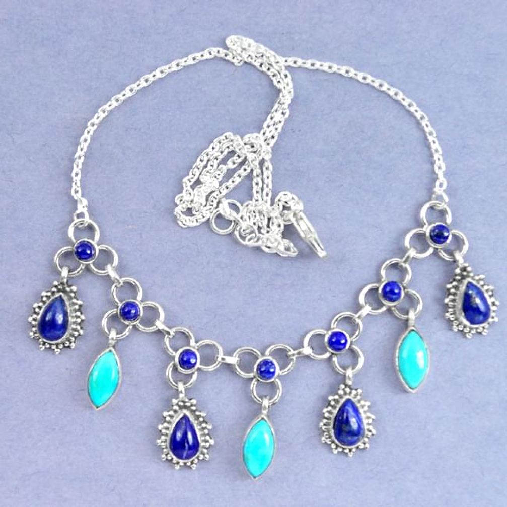 925 silver natural blue lapis lazuli arizona mohave turquoise necklace k90624