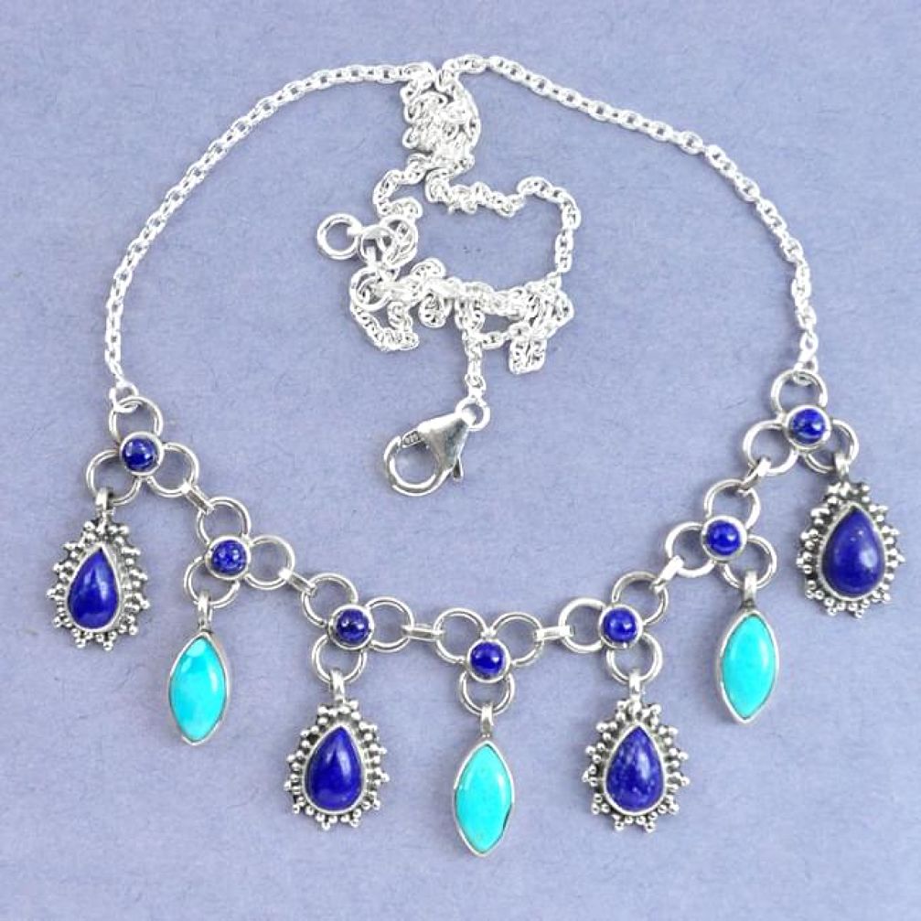 Natural blue lapis lazuli arizona mohave turquoise 925 silver necklace k90628