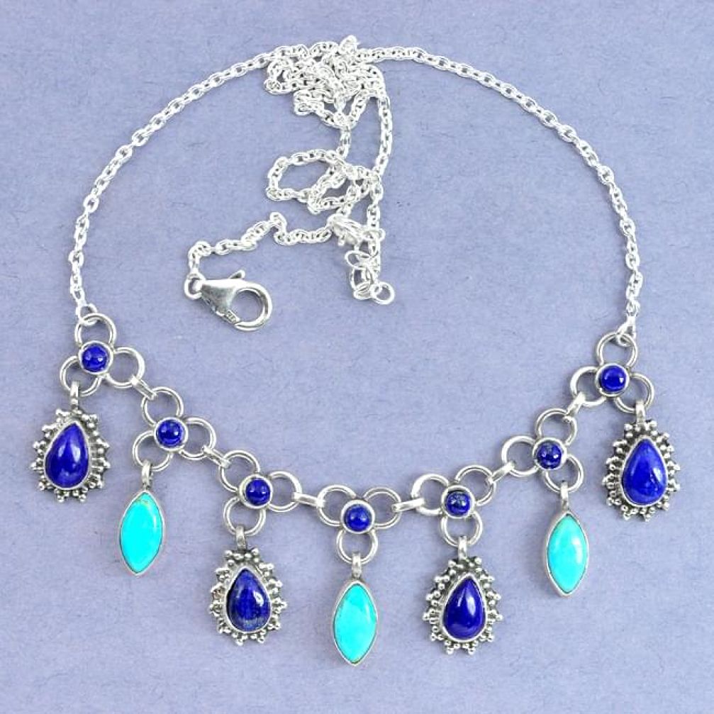 Natural blue lapis lazuli arizona mohave turquoise 925 silver necklace k90629