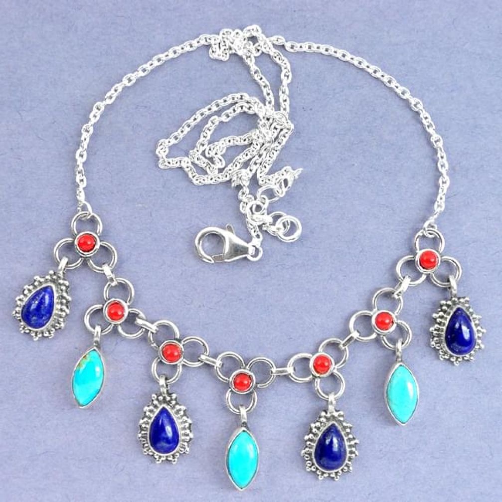 Natural blue lapis lazuli arizona mohave turquoise 925 silver necklace k90630
