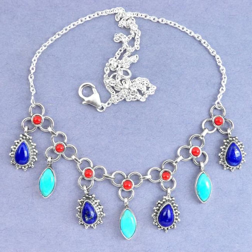 Natural blue lapis lazuli arizona mohave turquoise 925 silver necklace k90631