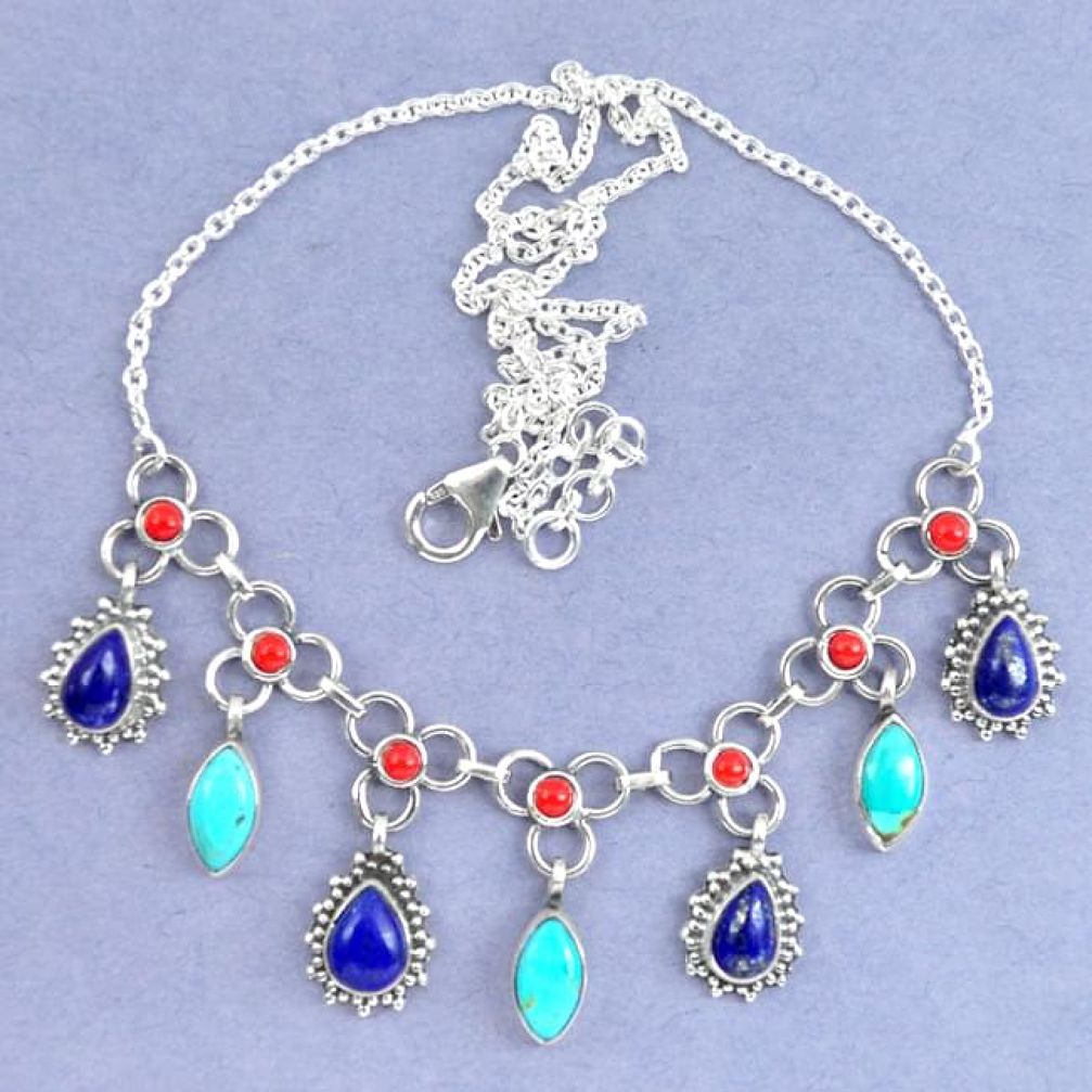 Natural blue lapis lazuli arizona mohave turquoise 925 silver necklace k90633