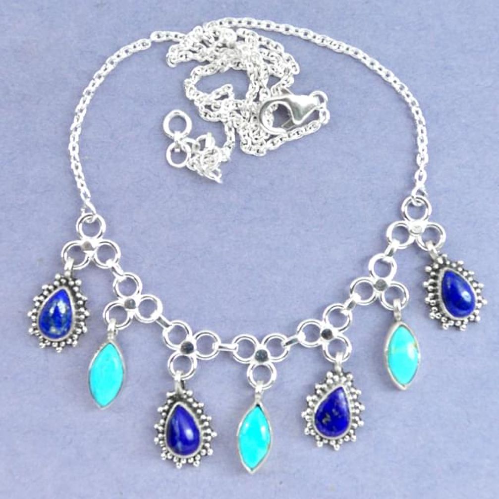 Natural blue lapis lazuli arizona mohave turquoise 925 silver necklace k90634