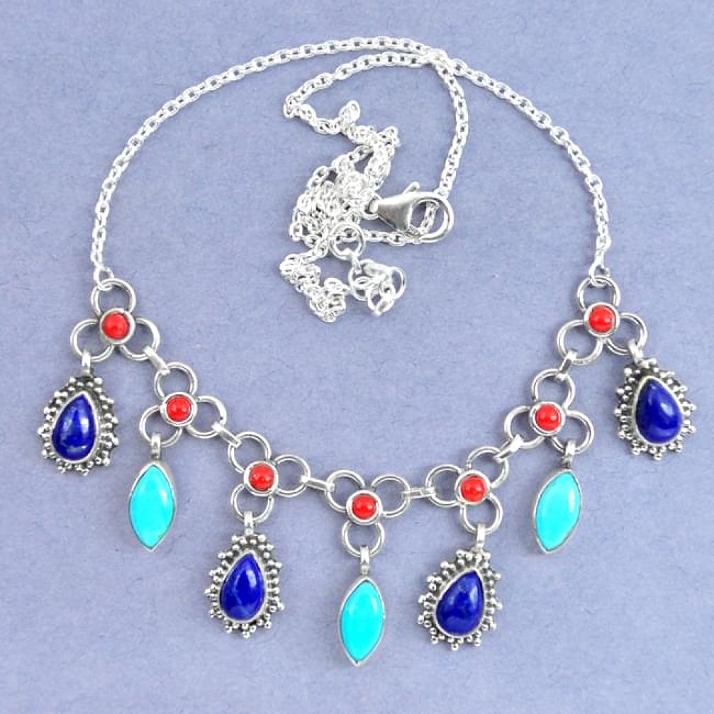 Natural blue lapis lazuli arizona mohave turquoise 925 silver necklace k90635