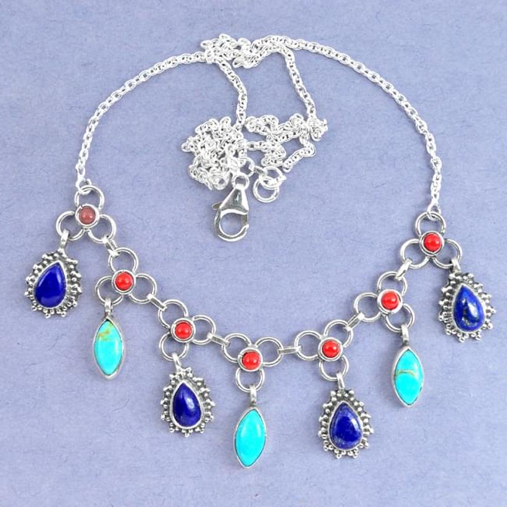 925 silver natural blue lapis lazuli arizona mohave turquoise necklace k90636