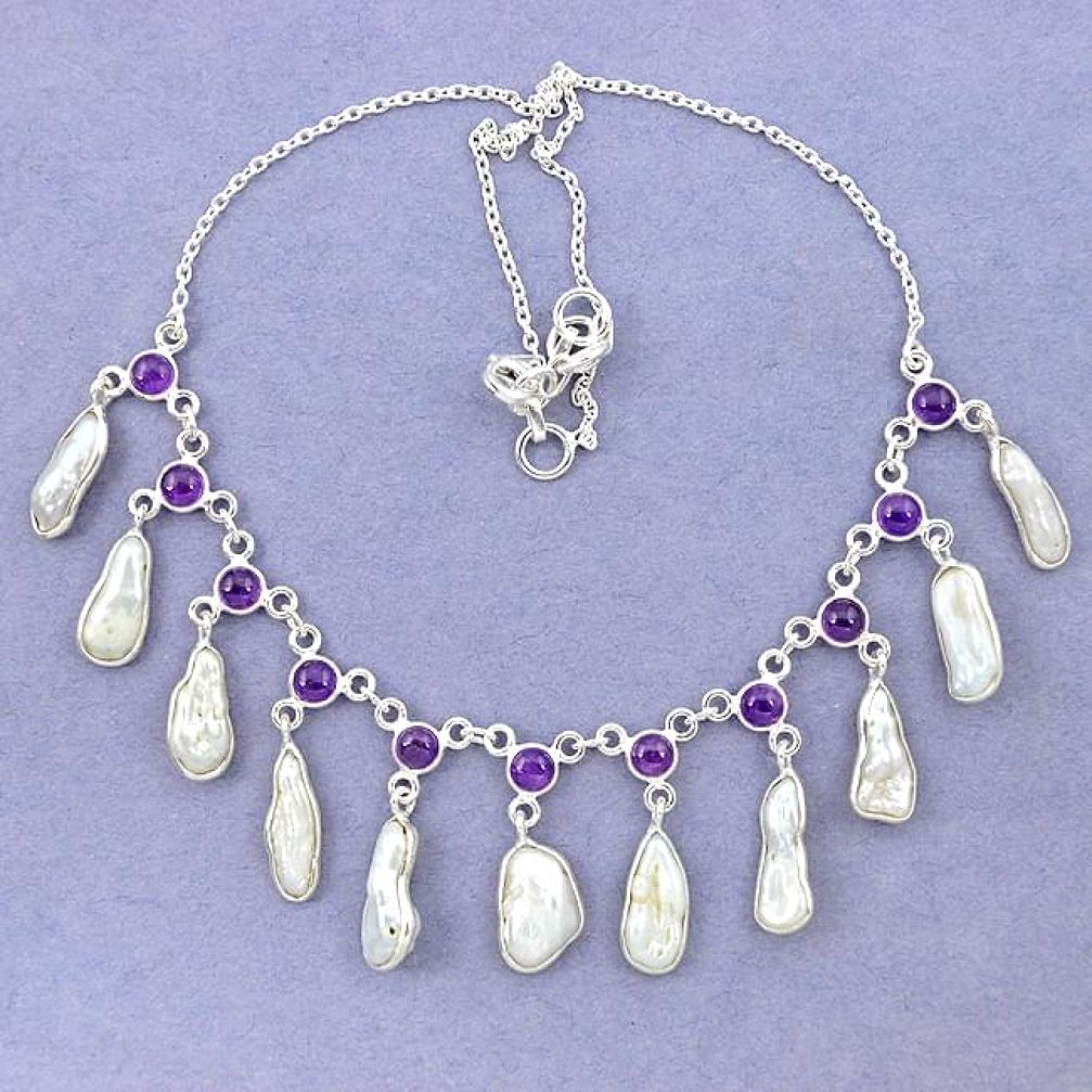 925 sterling silver natural white biwa pearl amethyst necklace jewelry k90985