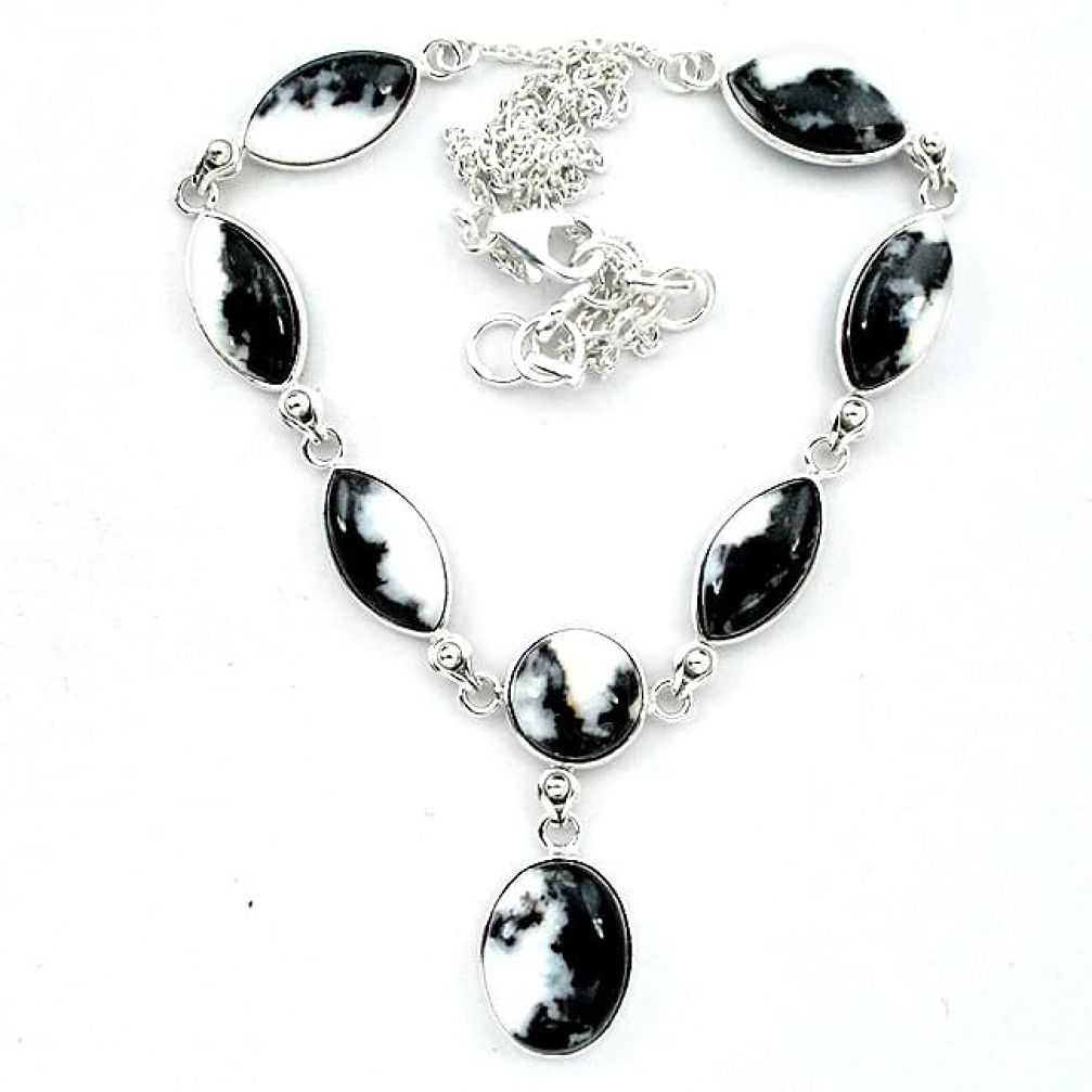 Natural white zebra jasper 925 sterling silver necklace jewelry k91161