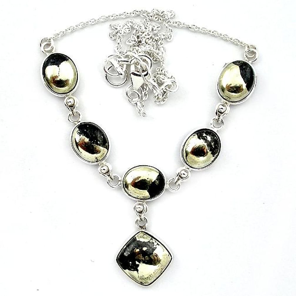 Natural golden pyrite in magnetite (healer's gold) 925 silver necklace k91165
