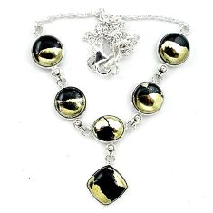 Natural golden pyrite in magnetite (healer's gold) 925 silver necklace k91168