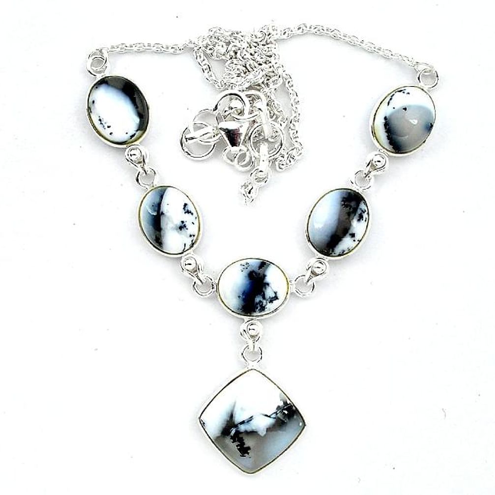 925 silver natural white dendrite opal (merlinite) necklace jewelry k91169