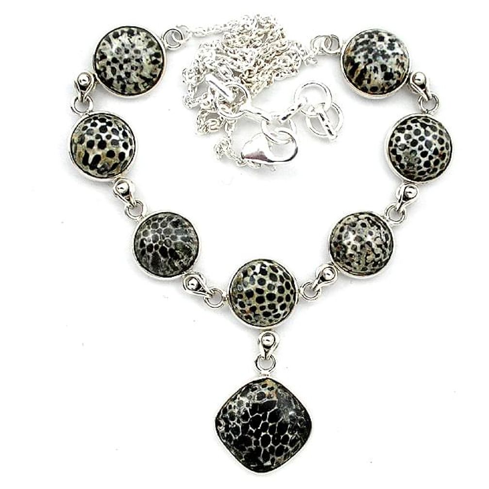 Natural black stingray coral from alaska 925 silver necklace k91171