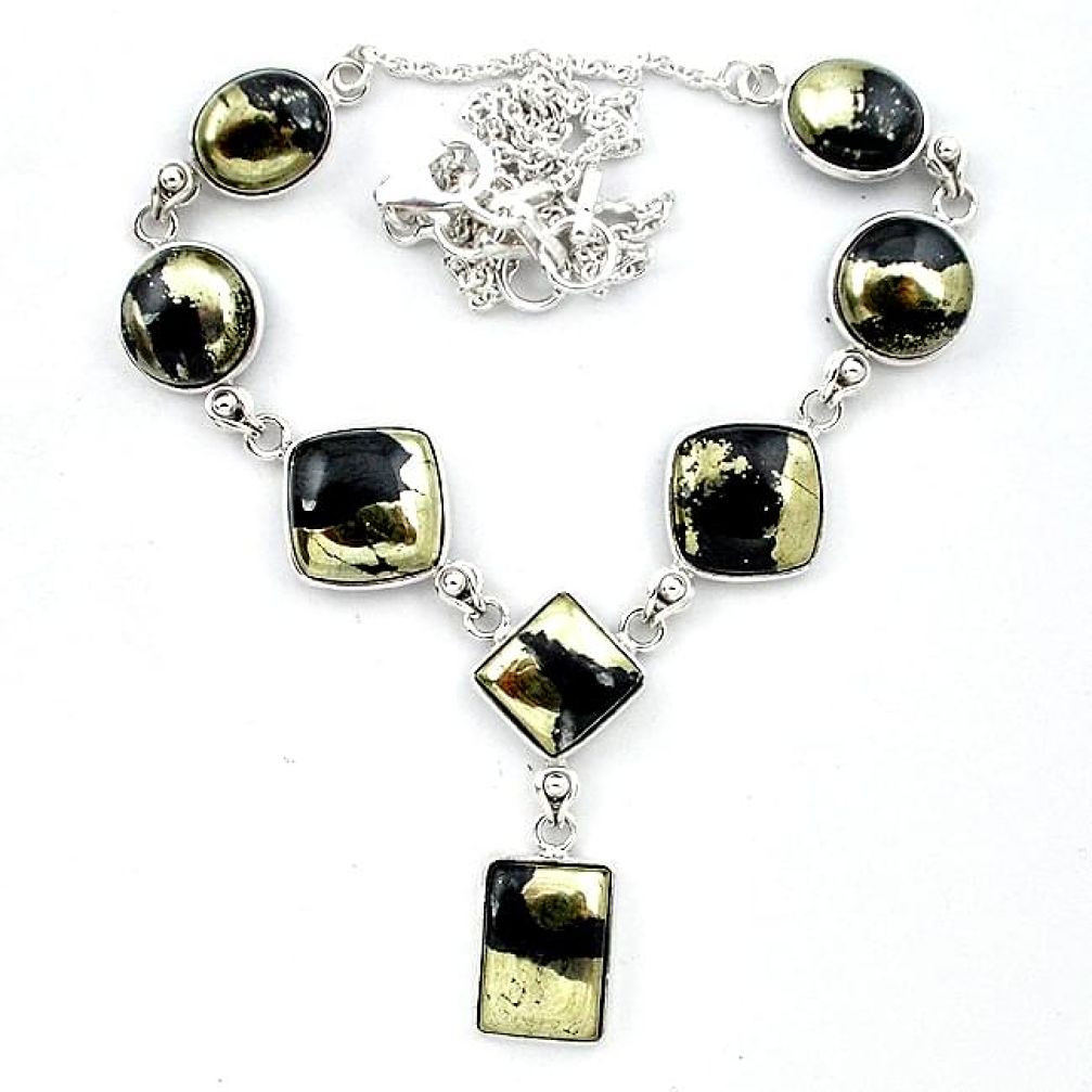 Natural golden pyrite in magnetite (healer's gold) 925 silver necklace k91175