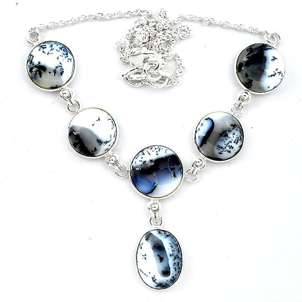 Natural white dendrite opal (merlinite) 925 silver necklace jewelry k91177