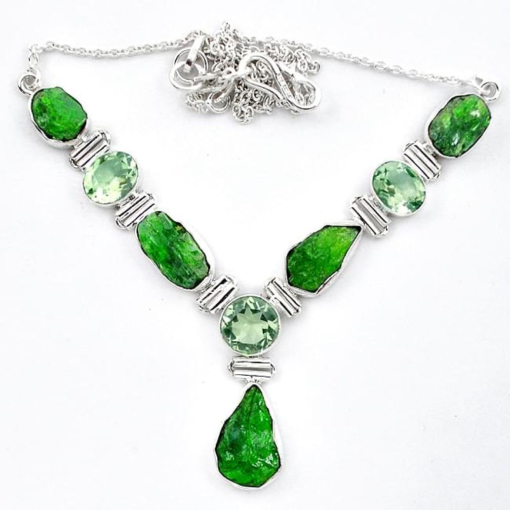 Green chrome diopside rough amethyst 925 silver necklace jewelry k91193
