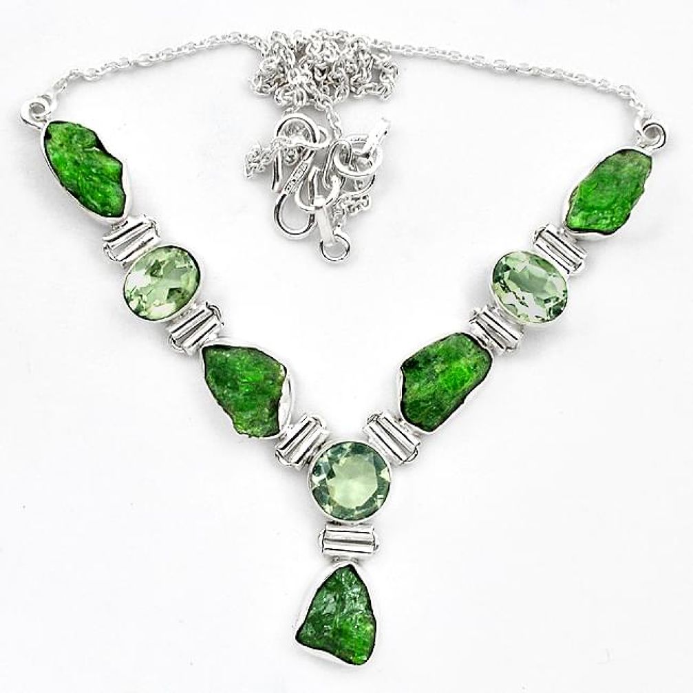 925 silver green chrome diopside rough amethyst necklace jewelry k91196