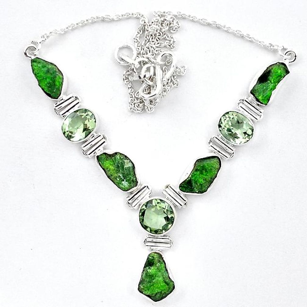 Green chrome diopside rough amethyst 925 silver necklace jewelry k91197