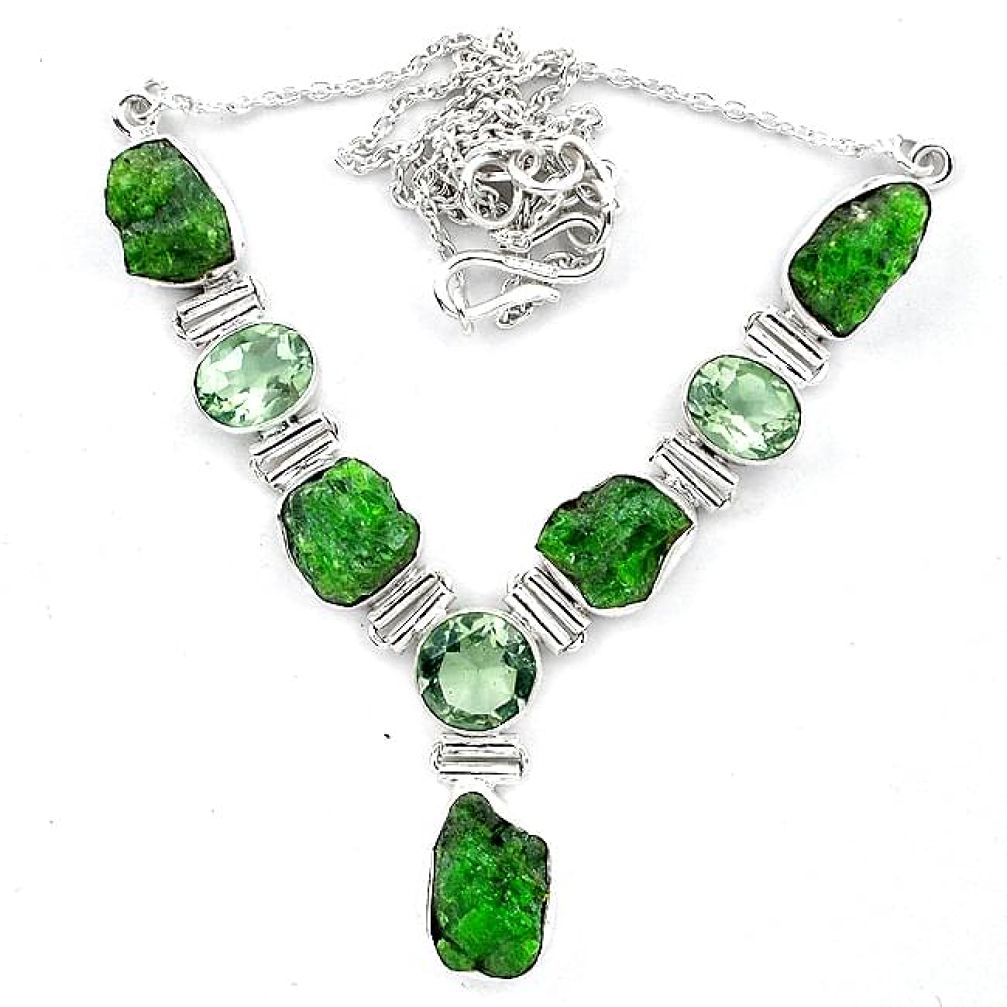 Green chrome diopside rough amethyst 925 sterling silver necklace k91198
