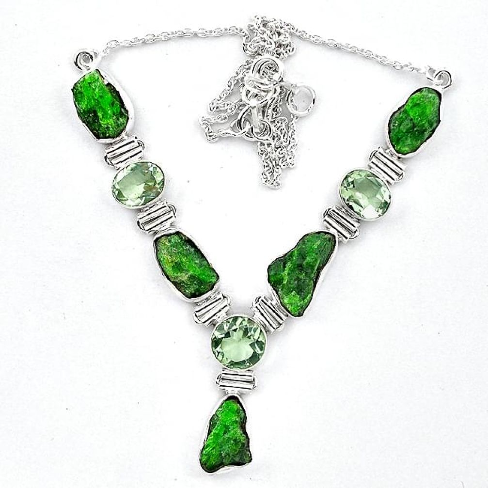 925 sterling silver green chrome diopside rough amethyst necklace k91200