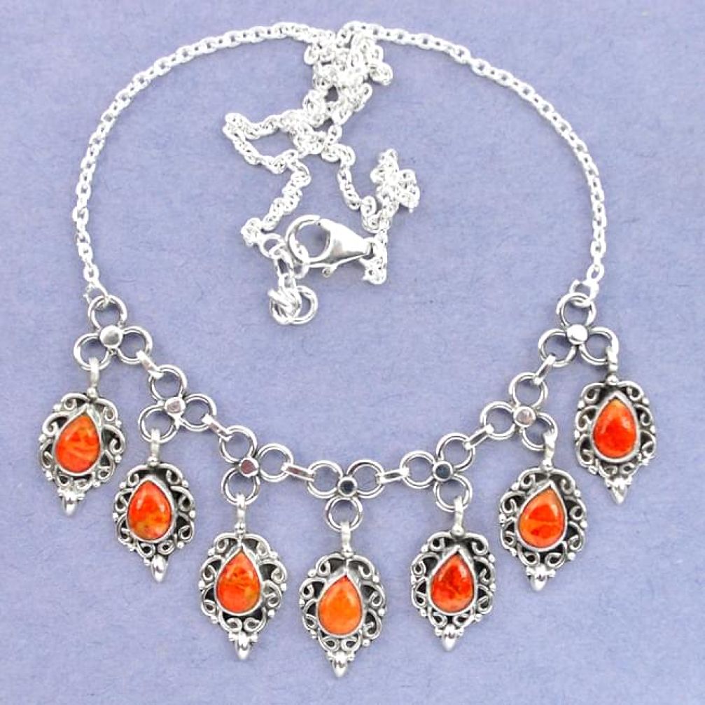 Red copper turquoise 925 sterling silver necklace jewelry k92466