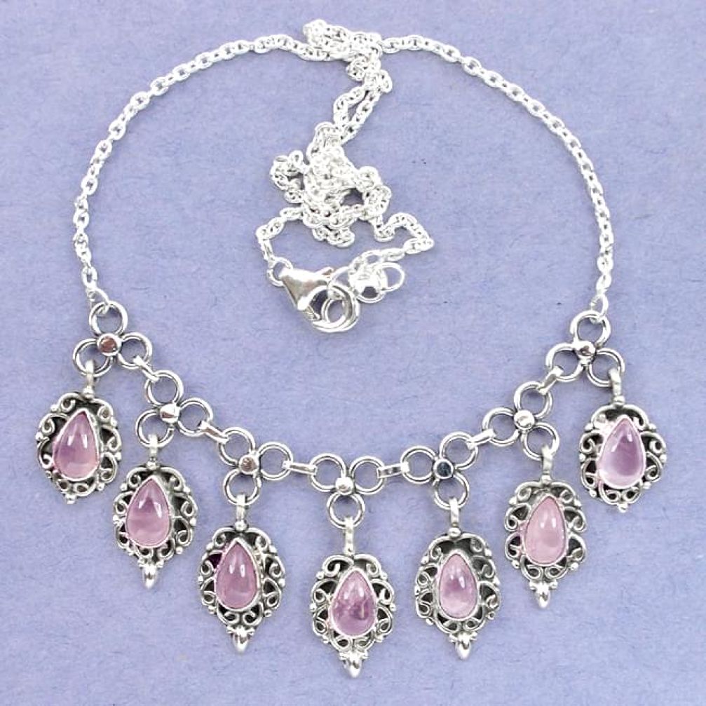 Natural pink rose quartz 925 sterling silver necklace jewelry k92467