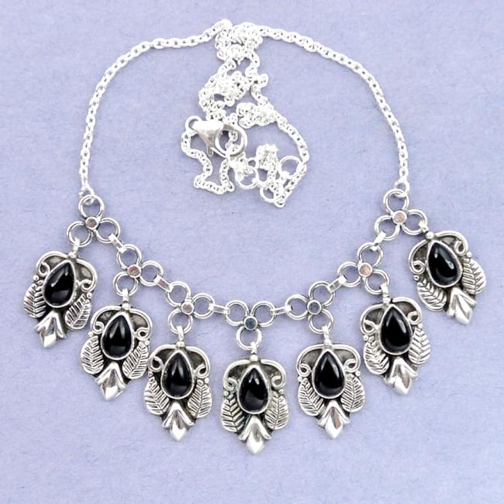 Natural black onyx 925 sterling silver necklace jewelry k92482